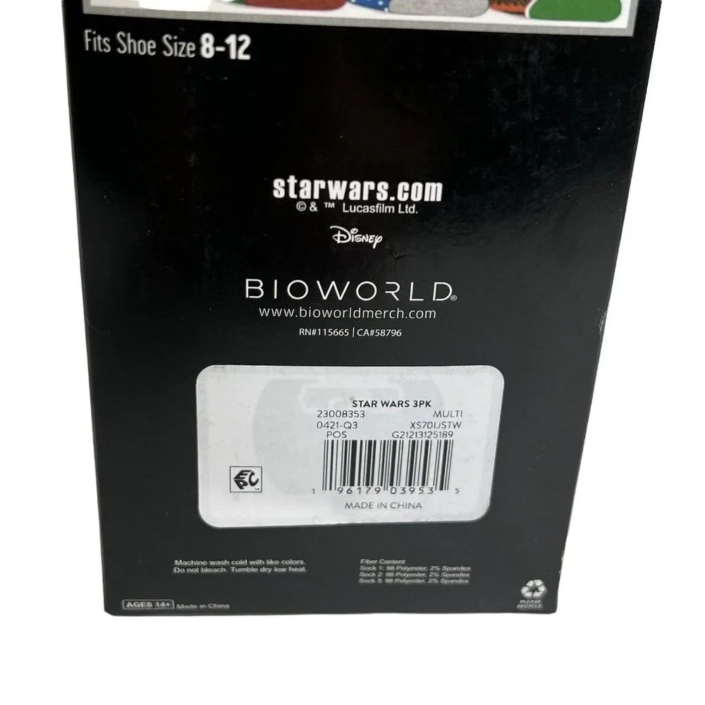 Disney Star Wars Men's Crew Socks 3 Pack Shoe Size 8-12 Bioworld Christmas Theme - Picture 9 of 12